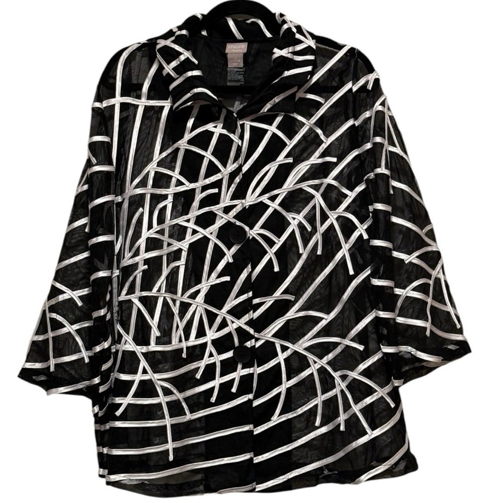 Chico's Black and White Geometric Jacket - fits like a XXL
